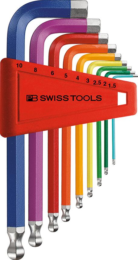 Winkelschraubendreher- Satz im Kunststoffhalter 9-teilig 1,5-10mm RainbowKugelkopf PB Swiss Tools