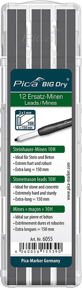 Minen-Set für Zimmermanns-Bleistift BIG Dry Steinhauer Graphit 10H Pica
