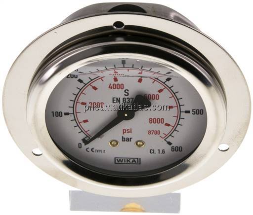 Glycerin-Einbaumanometer,Frontring, 63mm, 0 - 600 bar