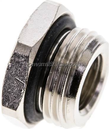 Reduziernippel G 1/2"(AG)-G 1/4"(IG), Messing vernickelt (Elastomerabdichtung) Reduziernippel G 1/2"(AG)-G 1/4"(IG), Messing vernickelt (Elastomerabdichtung)