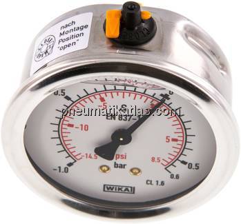 Glycerin-Manometer waagerecht (CrNi/Ms),63mm, -1 bis 0,6bar Glycerin-Manometer waagerecht (CrNi/Ms),63mm, -1 bis 0,6bar