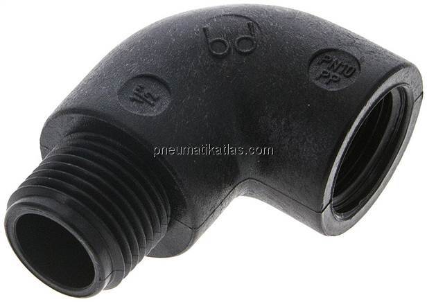 90°-Einschraubwinkel G 1/2"(IG)-G 1/2"(AG), Polypropylen