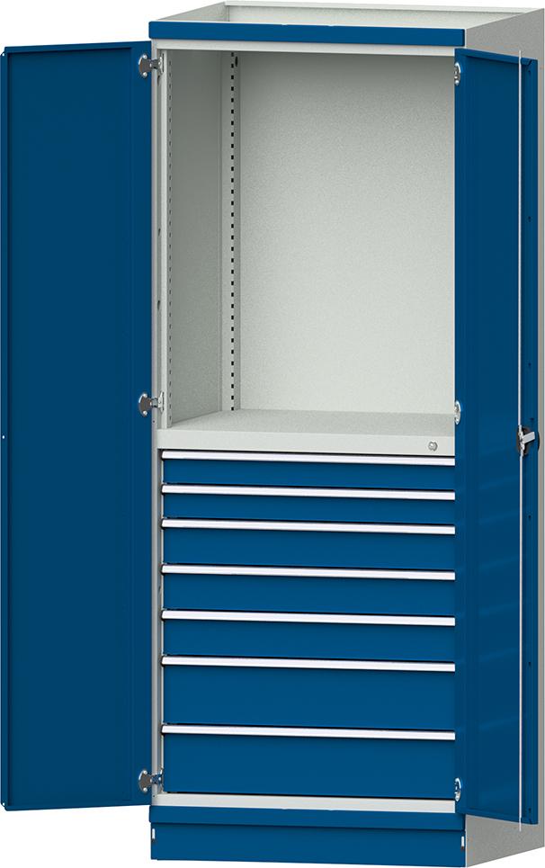 Modulschrank Modell 3005 B865xT720xH2200mm RAL 7035/5012 7 Schubladen