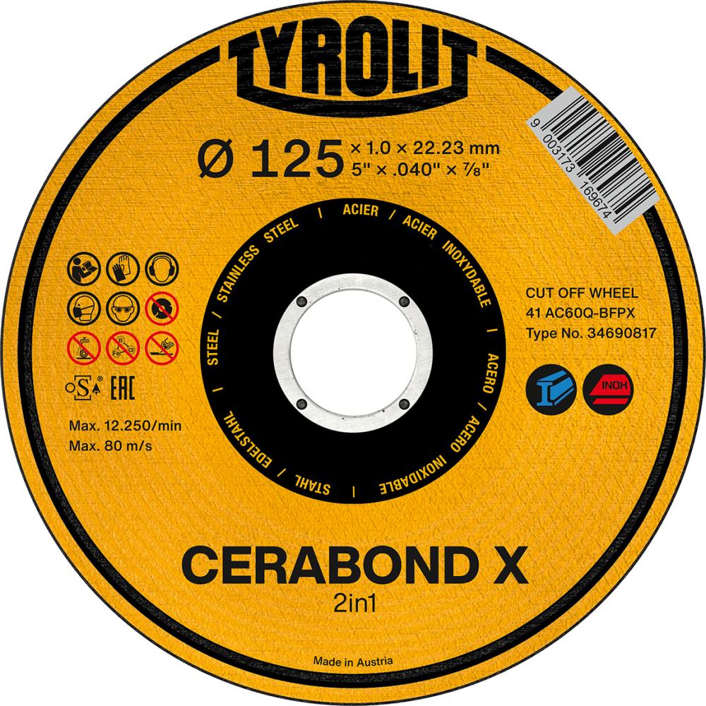 Trennscheibe CERABOND X 125 x 1,6 mm, gerade Stahl+INOX Tyrolit