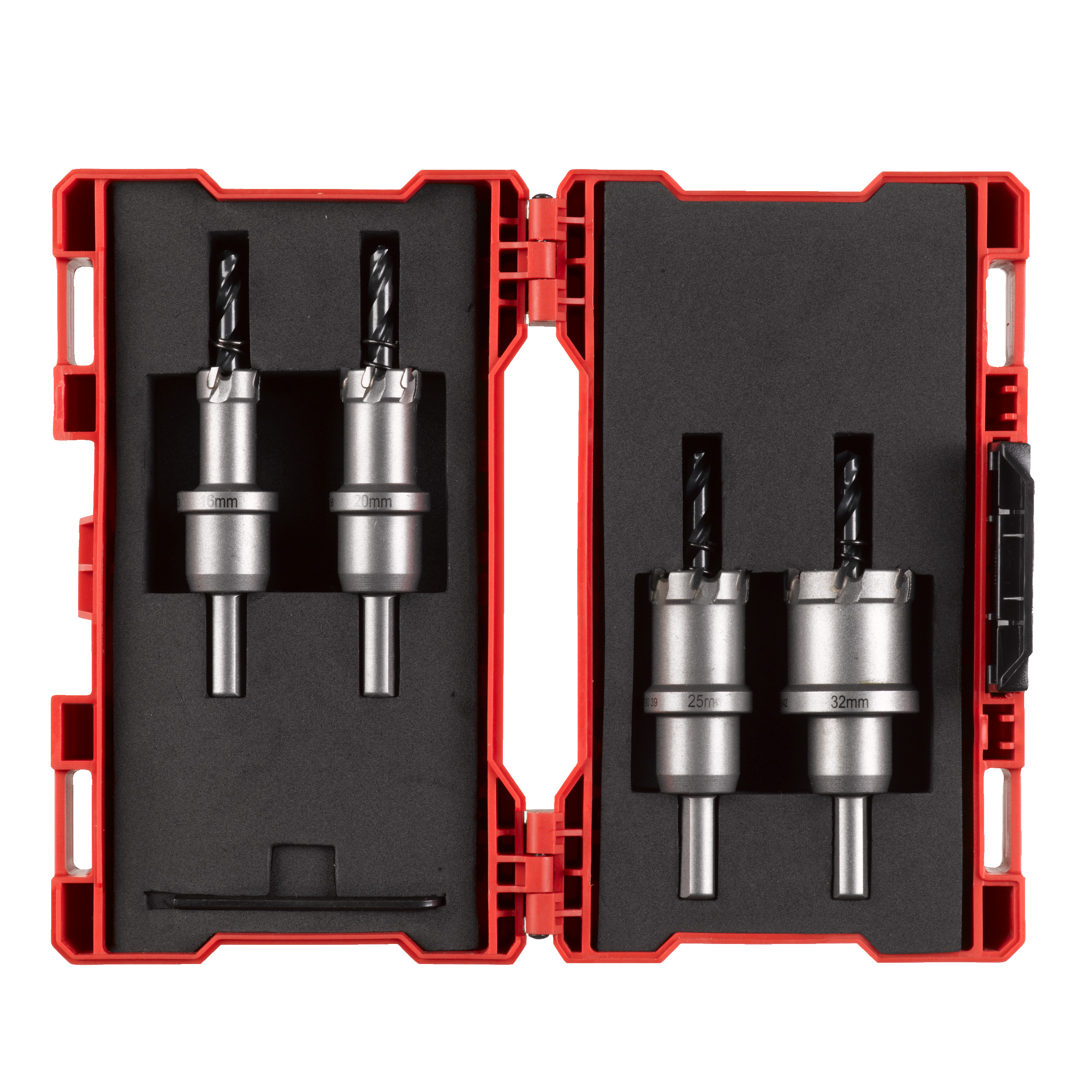 TCT Lochsäge HM bestückt einteilig Set 16, 20, 25, 32 mm in Kunststoffkassette