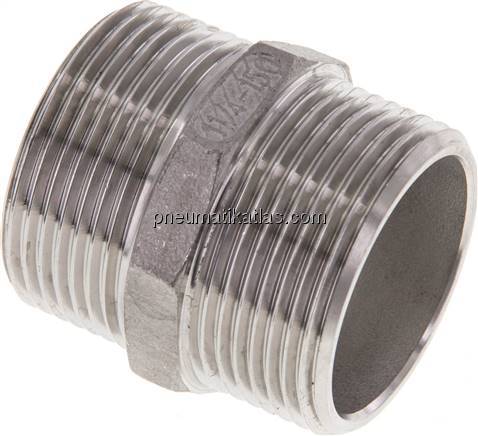 Doppelnippel, G 1-1/4"-G 1-1/4", flach dichtend, 1.4408
