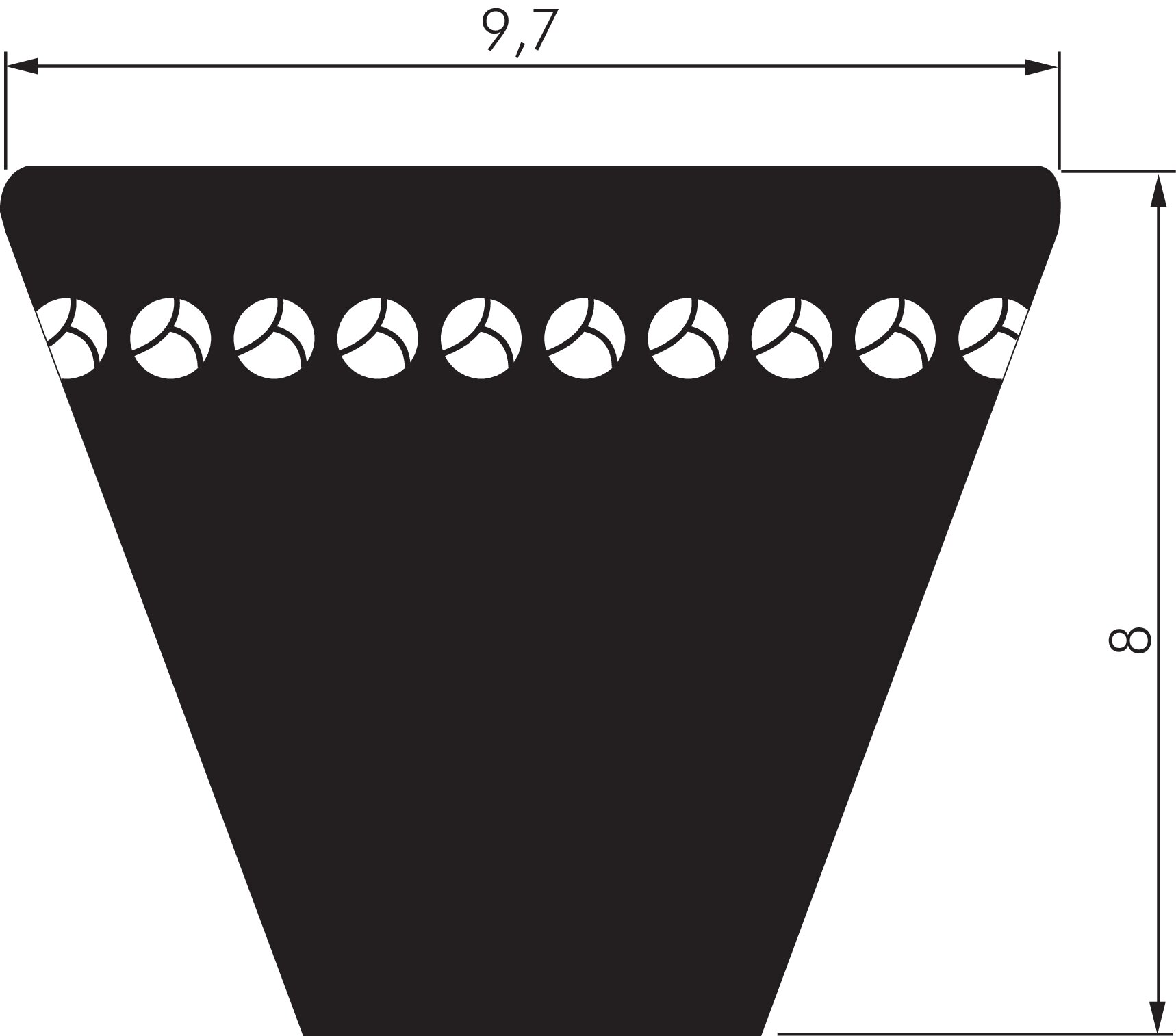 Zeichnung: Hochleistungs-Schmalkeilriemen XPZ 9,7x