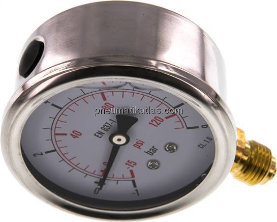 Glycerin-Manometer senkrecht (CrNi/Ms), 63mm, -1 bis 9 bar