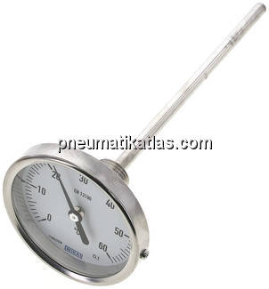 Bimetallthermometer, waagerecht D80/0 bis +60°C/200mm