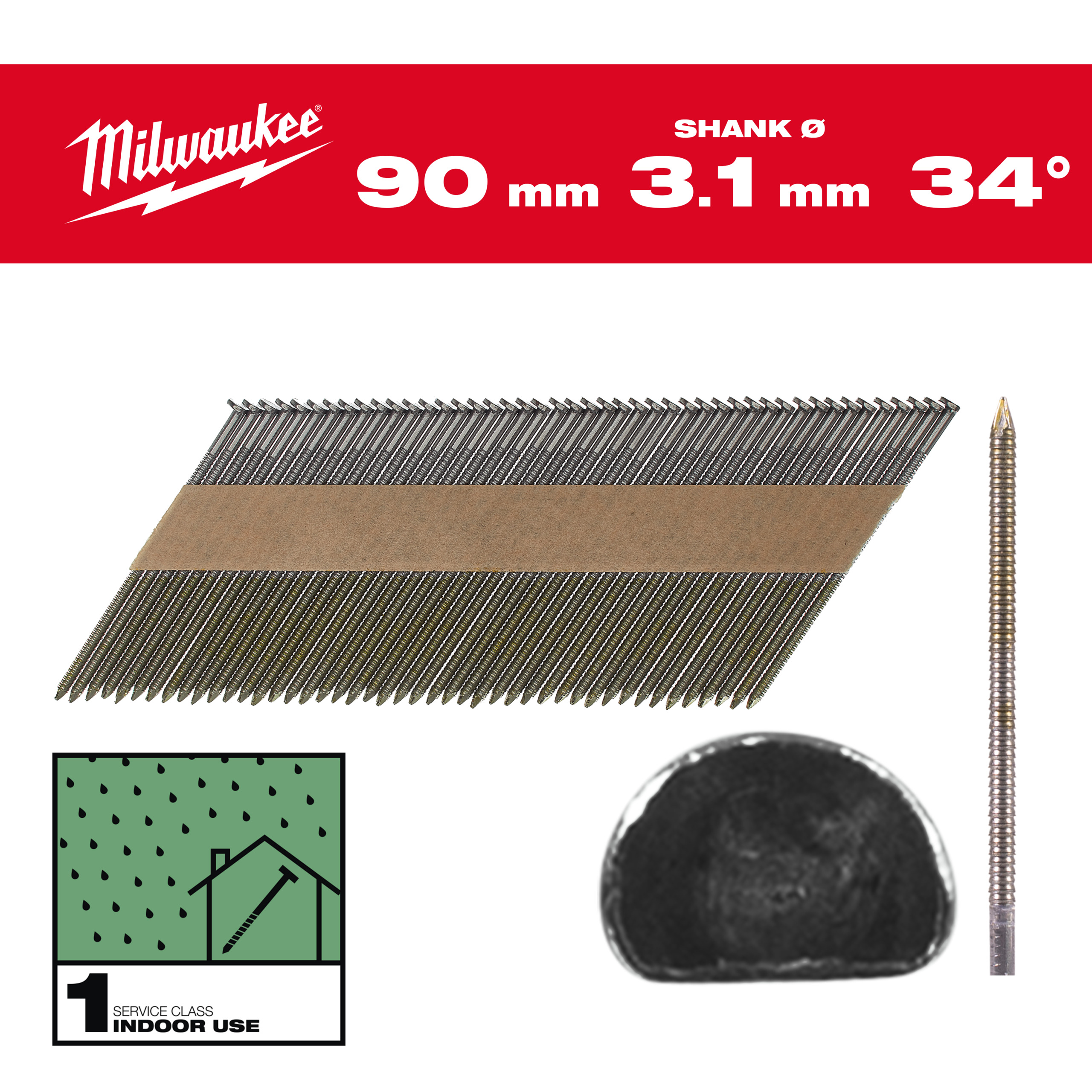 D Kopf Nägel für M18FFN 7,4 x 3,1 x 90 mm, Ringschaft blank, 34°
