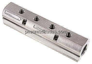 Verteilerleiste 2x G 3/4" - 4x G 1/4", Edelstahl Verteilerleiste 2x G 3/4" - 4x G 1/4", Edelstahl