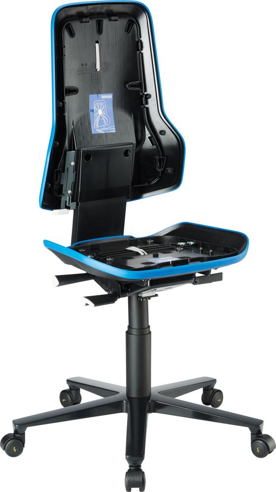 Bimos Arbeitsstuhl ESD Neon 2, blau Sitzhöhe 450-620 mm mit Rollen, ohne Polster