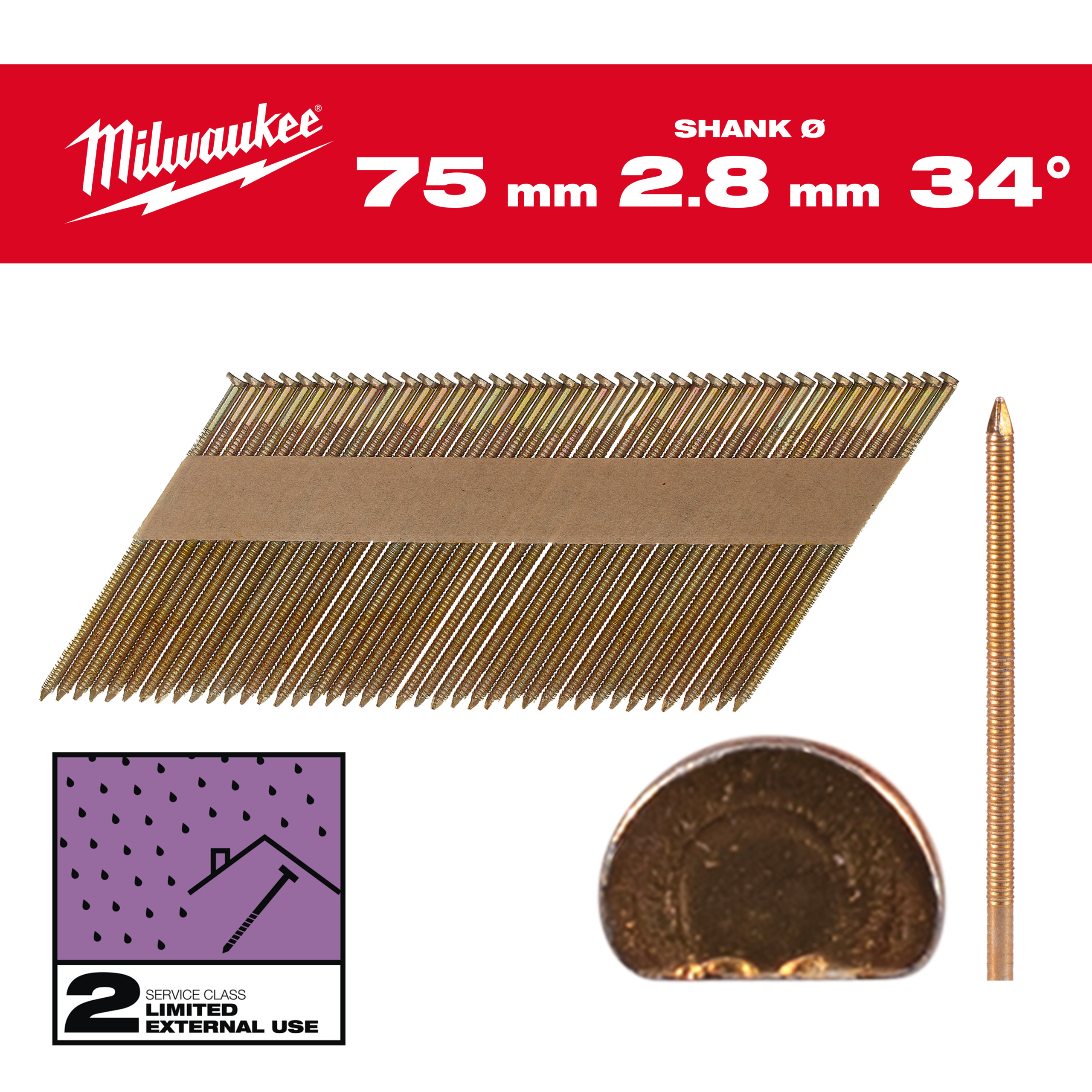 D Kopf Nägel für M18FFN 7,4 x 2,8 x 75 mm, Ringschaft verzinkt, 34°