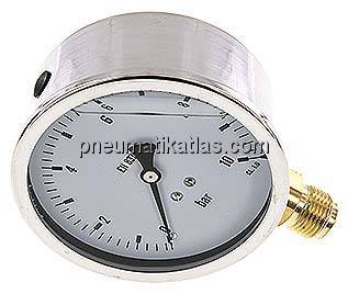 Glycerin-Manometer senkrecht (CrNi/Ms),100mm, 0 - 10 bar