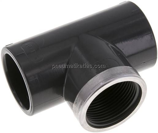 Klebe-Gewinde-T-Stück, PVC-U, 40mmxRp 1-1/4" IGx40mm