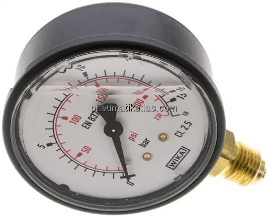 Glycerin-Manometer senkrecht (KU/Ms), 63mm, 0 - 16 bar