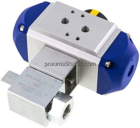 Pneumat. Hochdruck-Kugelhahn, Stahl, doppeltwirkend, G 3/8"
