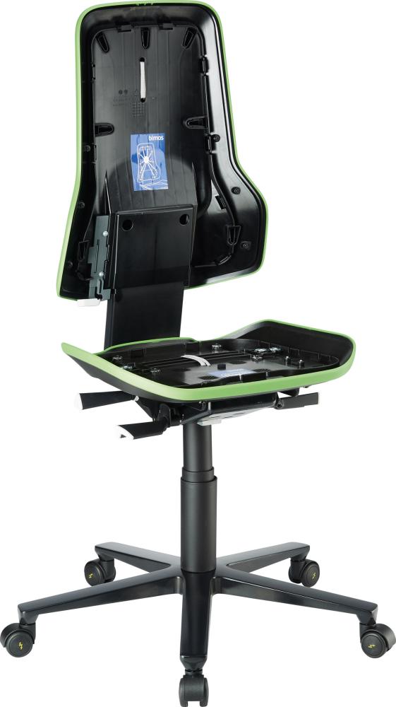 Bimos Arbeitsstuhl ESD Neon 2, grün Sitzhöhe 450-620 mm mit Rollen, ohne Polster
