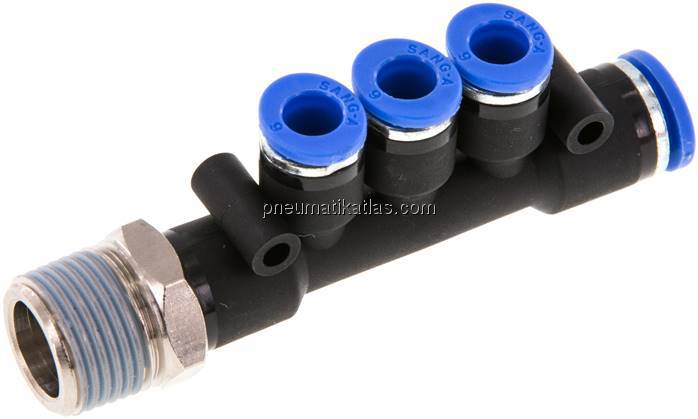 Steckanschluss-Mehrfachvert. R 3/8"-8mm-6mm, IQS-Standard