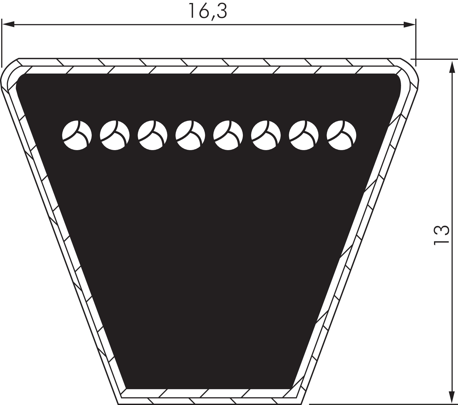 Zeichnung: Schmalkeilriemen SPB 16,3x13 Zeichnung: Schmalkeilriemen SPB 16,3x13