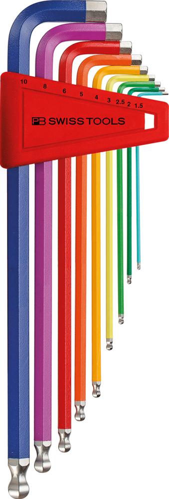 Winkelschraubendreher- Satz im Kunststoffhalter 9-teilig 1,5-10mm RainbowKugelkopf PB Swiss Tools