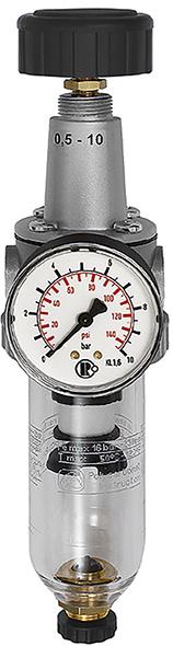 Filterdruckregeler BR Standard, G3/8" DN6, BG 2, PC-Behälter, 5µm, 0,5-10bar, RIEGLER