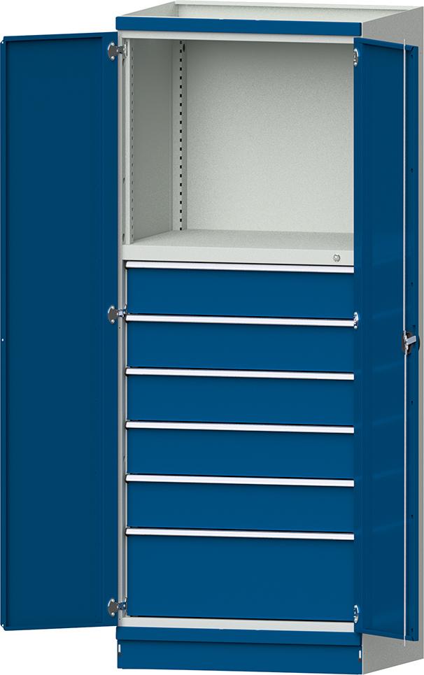Modulschrank Modell 4003 B865xT720xH2200mm RAL 7035/5012 6 Schubladen