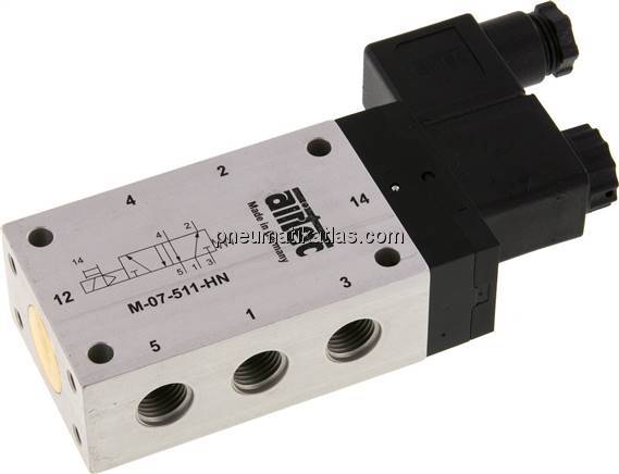 5/2-Wege Magnetventil, G 1/4", Feder, 230 V AC, Standard