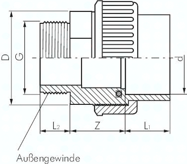 Klebe-/Gewindeverschraubung, PVC-U/ FKM, 63mmxG 2" AG