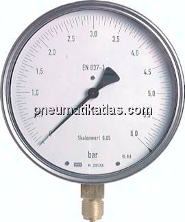 Feinmess-Manometer senkrecht, 160mm, 0 - 6 bar