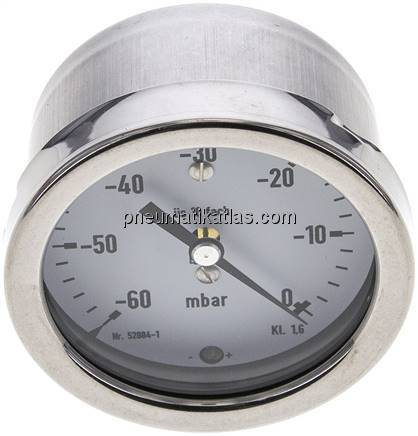 Manometer waagerecht 63mm, -0,06 bar bis 0 bar mbar, G 1/4"