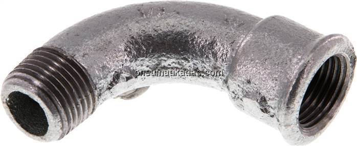 90°-Bogen Rp 1/2"(IG)-R 1/2"(AG), Temperguss verzinkt