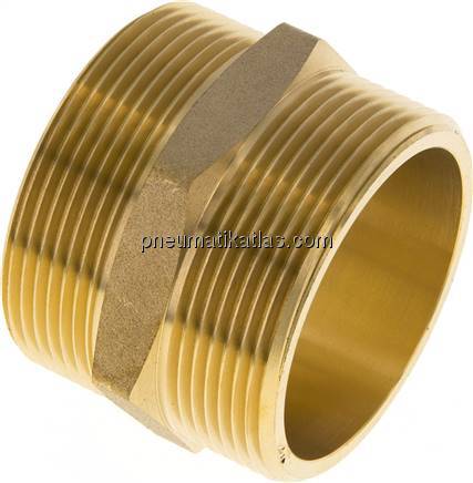 Doppelnippel, G 2"-G 2", flach dichtend, Messing