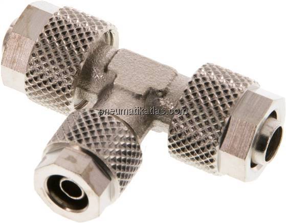 T-Verschraubung 8x6 / 6x4mm, Messing vernickelt
