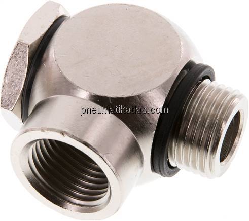 Winkel-Verschraubung G 1/2" AG/IG, Messing vernickelt, Hohlschraube