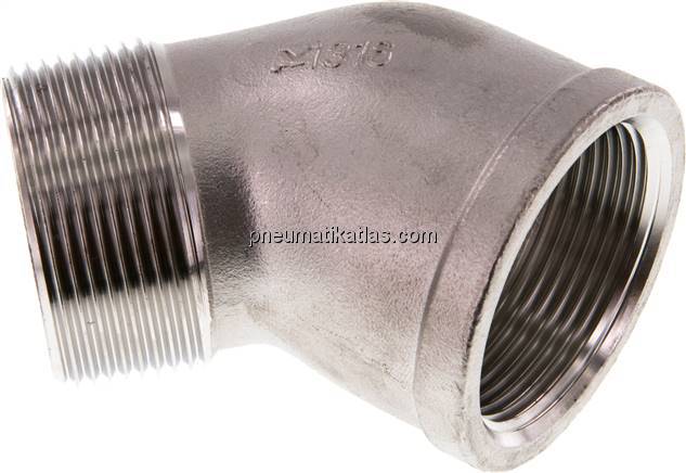 45°-Einschraubwinkel Rp 1-1/2"(IG)-R 1-1/2"(AG), 1.4408
