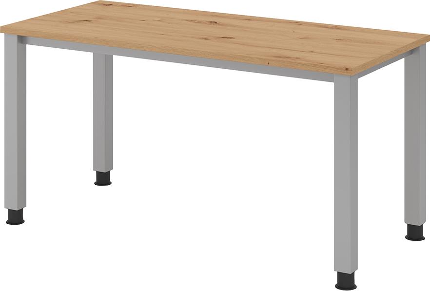 Schreibtisch 4 Fuß rund B 140 x T 67 cm Asteiche/silber man. Stufenlos verstellb.