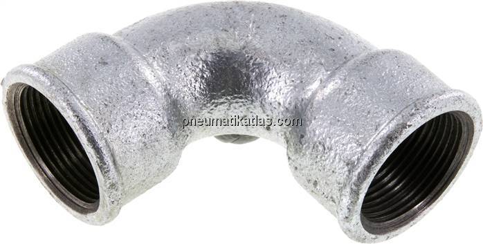 90°-Bogen Rp 1-1/4" (IG), kurz Typ 2a/D1, Temperguss verzinkt