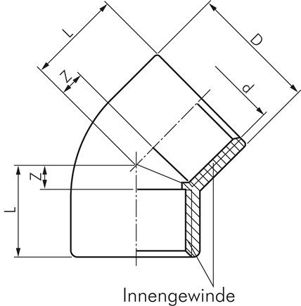 Zeichnung: Winkel 45° mit Innengewinde