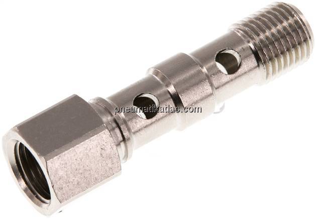 Hohlschraube, 2-fach Innengew. G 1/4"-46,7mm, Messing vernickelt