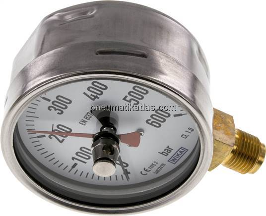 Manometer senkrecht (CrNi/Ms), 100mm, 0 - 600 bar