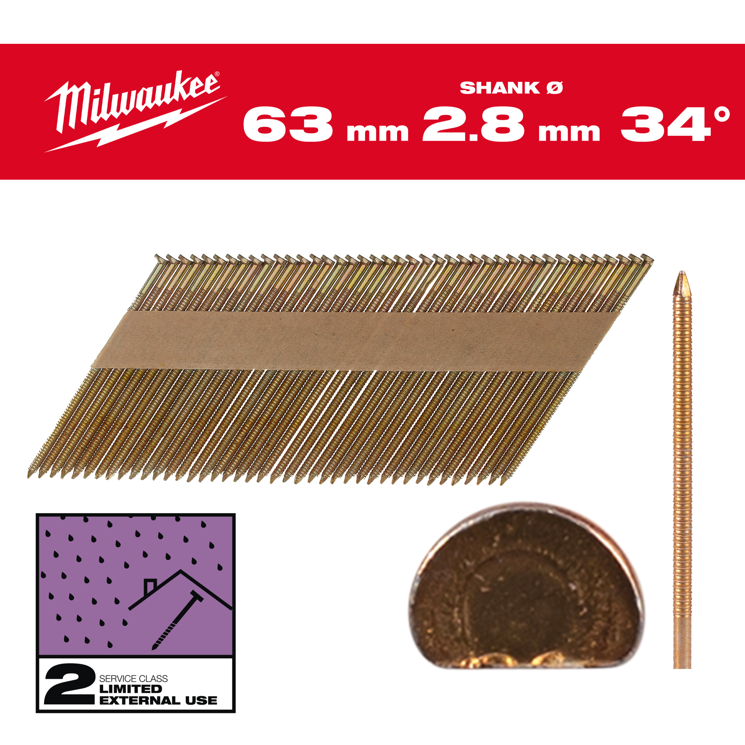 D Kopf Nägel für M18FFN 7,4 x 2,8 x 63 mm, Ringschaft verzinkt, 34°