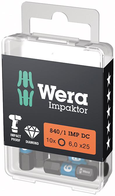 Bit Impaktor 1/4" DIN 3126 C6,3 Innensechskant 6x25mm 10er Pack Wera Bit Impaktor 1/4" DIN 3126 C6,3 Innensechskant 6x25mm 10er Pack Wera