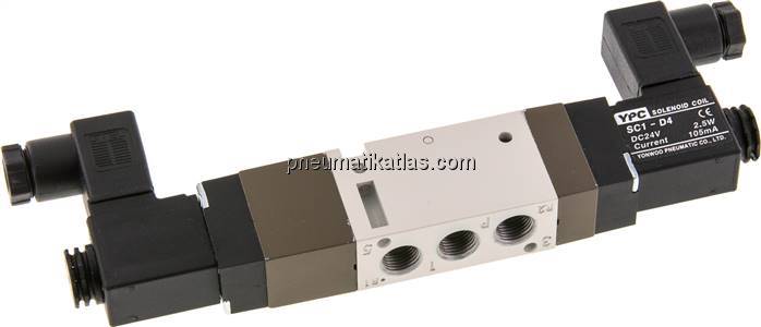 5/3-Wege Magnetventil, G 1/8", Mittelstellung belüftet, 24 V DC