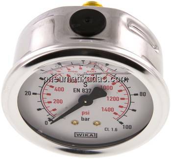 Glycerin-Manometer waagerecht (CrNi/Ms),63mm, 0 - 100bar