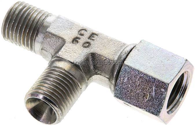 LTE-T-Stück, 60°-Kegel, G 1/4"(AG/IG), Stahl verzinkt