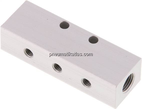 Verteilerleiste 2x G 1/8"-3x M 5, Aluminium eloxiert