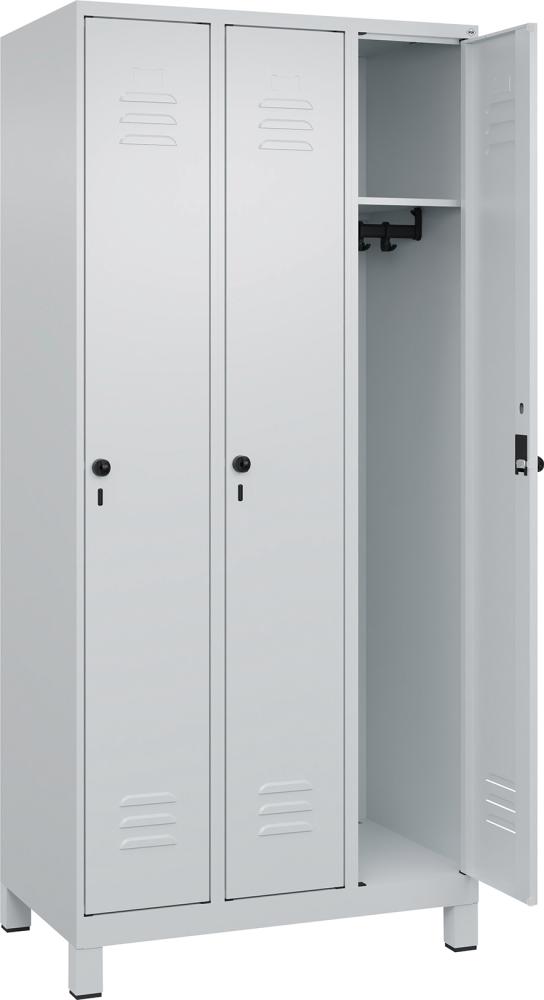 Garderobenschrank m.FüßenB900xT500xH1950 Korpus RAL 7035 LichtgrauTüren RAL 7035 Lichtgrau