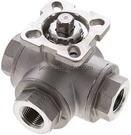 3-Wege-Kugelhahn, Direktmontageflansch G 3/8", T-Bohrung