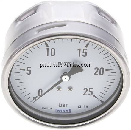 Manometer waagerecht (CrNi/Ms), 100mm, 0 - 25 bar